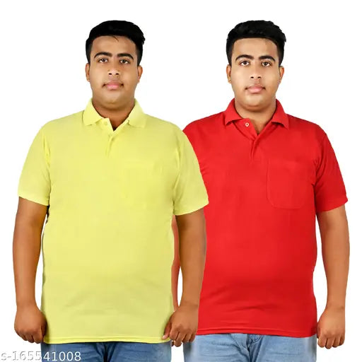 SMAN Polo Plus Size T-shirt for men with pocket in Matty Fabric, Half Sleeve, Regular Fit with Collar| Pack of 2 | Lemon & Red ("plus size tshirt " “SMAN tshirt" "tshirt for men" "men tshirt" "oversize tshirt " "tshirt men" "half sleeve tshirt" "polo