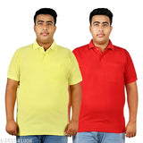 SMAN Polo Plus Size T-shirt for men with pocket in Matty Fabric, Half Sleeve, Regular Fit with Collar| Pack of 2 | Lemon & Red ("plus size tshirt " “SMAN tshirt" "tshirt for men" "men tshirt" "oversize tshirt " "tshirt men" "half sleeve tshirt" "polo