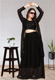 Anas#Garments Black Three Set Georgette Lehenga And Choli With Long Shrug Set