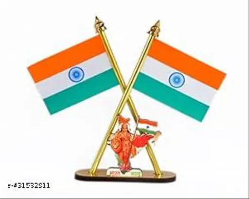 Flag Cross Design with Bharat MATA Symbol Stand for Car Dashboard, Office/Study Table