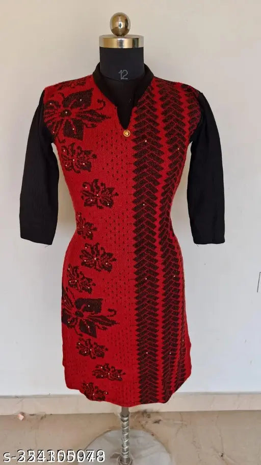 Fancy Woolen Red Black Kurti