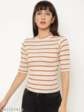 Chkokko Women's Striped Multicolor Tops & Tunics