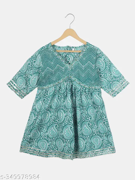 Teal Paisley Printed Rayon Kurta and Sharara Set