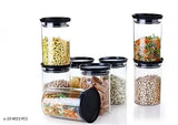 Pack of 8 Plastic New Excellent Kitchen Storage Containers, Storage Containers For Kitchen Organizer, Tea, Coffee, Sugar, Food, Grain, Rice, Masala, Pasta, Pulses, Spices, - 900 ml Plastic Grocery Container (Pack of 8, black)