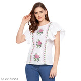 Rain Tree Womens Rayon Embroidered White Top