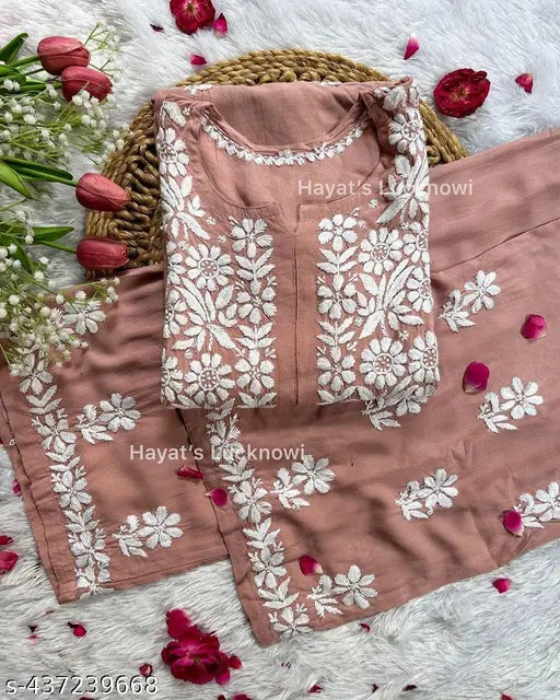 CHIKANKARI EMBROIDARY KURTA WITH PLAZZO SET