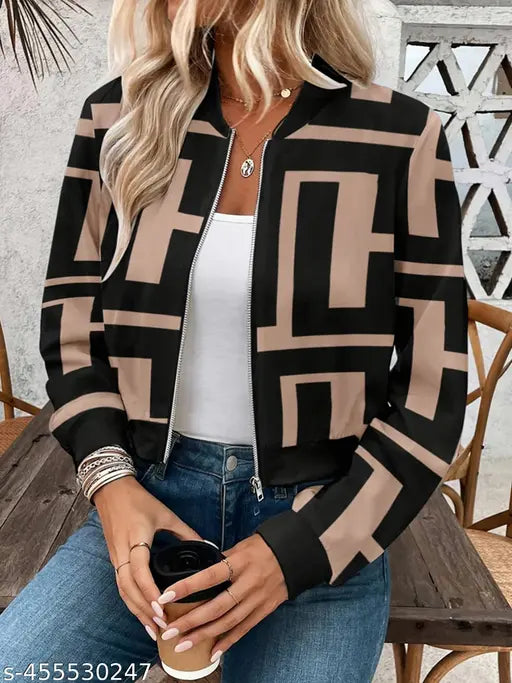 Women's Semi Winterwear Brown Printed Jacket