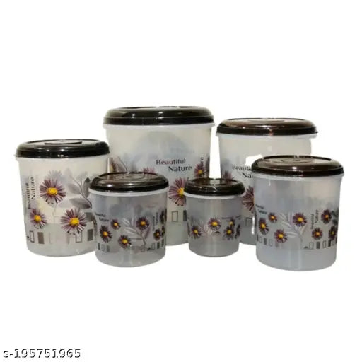 UMA KHODAL 6 Pcs Plastic Container set (12KG , 8KG , 6KG , 3KG , 2KG , 1KG Mixer Grocery Container ) with beautiful design (Brown)