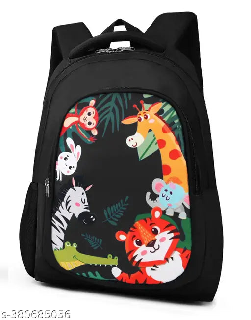 Frantic Waterproof Polyester 26 L School Backpack with Pencil/Staionery Pouch School Bag Daypack Picnic Bag For School Going Boys & Girls (BK_Black_Animals_24_B)