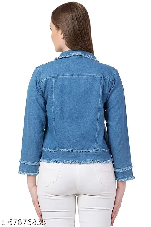 Women Denim Light Blue Teen Patti Jacket moti