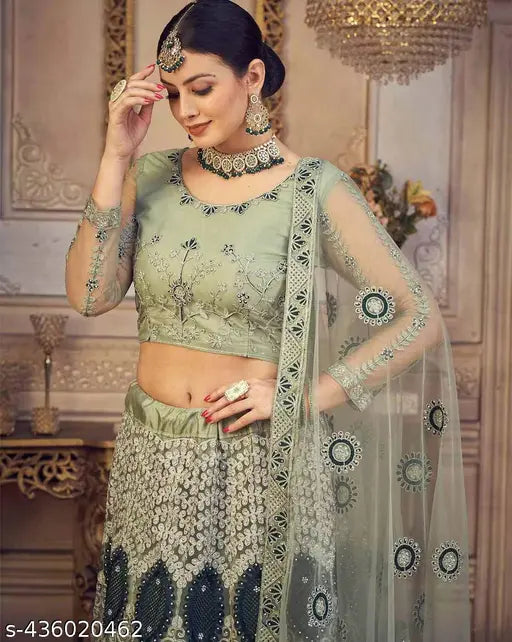 Jesani Creation Aliya Letest Trendy Design Ari Work Embridered Free Size Lehenga Choli Up to 2XL With Unstitched Blouse Piss/Sleeve, And Dupatta/Designer Lehenga /Wedding Lehenga/banarasi lehenga.