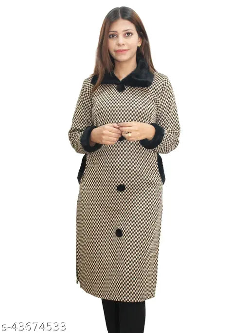 Matelco Women's Checked Collar Beige Sweaters