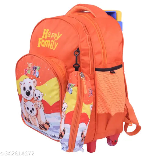 Indian Riders Ice Bear Happy Family Kid's School & Travel Trolley Bag (Orange, 25 L) Waterproof Trolley (Orange, 25 L)