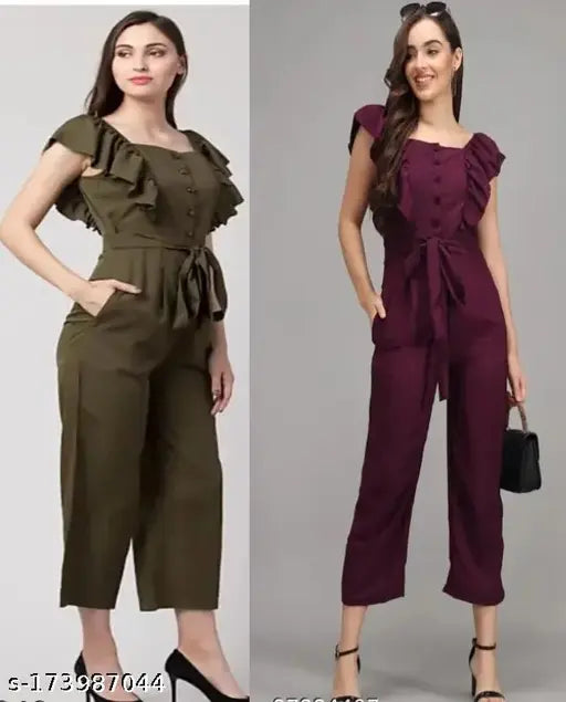 trending jumpsuit -combo of purple and olive