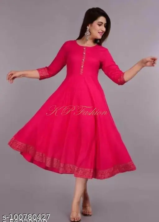 Sparsh Collections Border Printed Womens Pink Anarkali Kurti