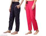 Anixa Printed Cotton Pyjama/Lounge Pant/Night Wear for Women & Girls (Multicolor,Pack of 2)