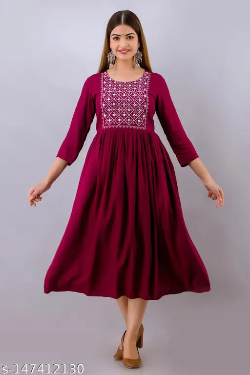 WOMEN TOUCH Embroidered Viscose Rayon A-line Kurta For Women