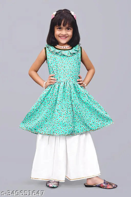 Queenpin Festive Collection Firozi Palazzo Kurta Set for Girl