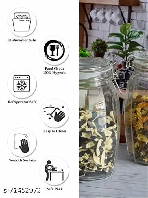 Goodhomes Glass Food Storage Jar with Clip Lid Set of 2 Pieces, 1800 ML