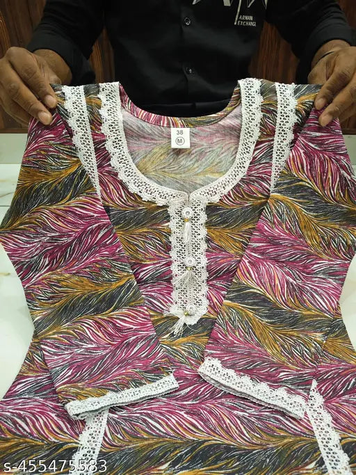 Wooleen Printed Kurti With Lace work