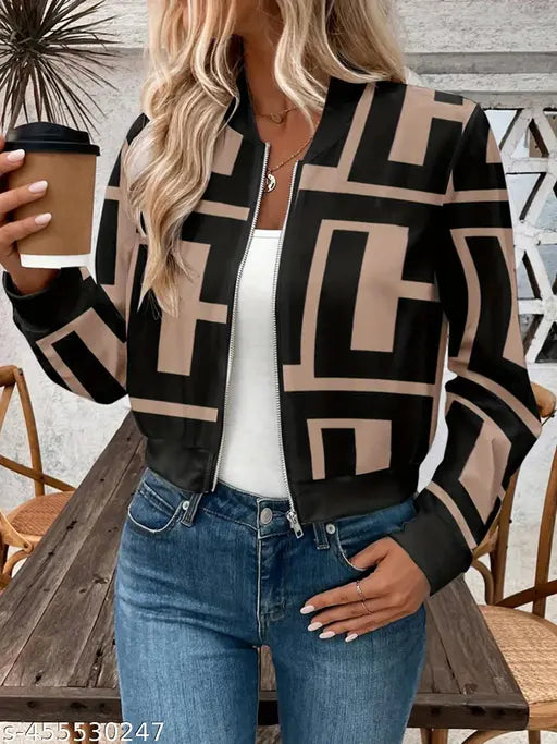 Women's Semi Winterwear Brown Printed Jacket