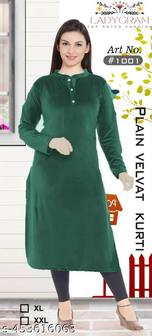 Winter Kurtis,Velvet kurti for ladies,Winter Kurtis For Ladies,Green Winter Kurti