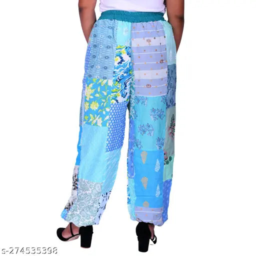 Patchwork Hub Rayon Pajama for Women | Lounge Pants For Women | Bohemian Print Patch Pyjama