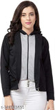 Double Zipper Solid Black Jacket For Women Full Sleeve Solid Women Casual Jacket