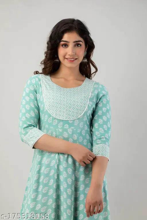 DIPANI Women Printed & Lace Flared Kurta (S-36,M-38,L-40,XL-42,XXL-44,3XL-46,4XL-48,5XL-50)Kurtis