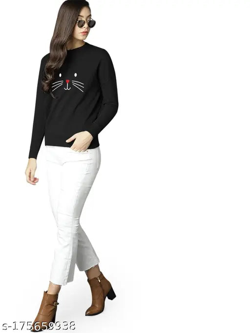 eddlees Stylish & Trendy Sweatshirts for Women Latest Winter | Black Meow