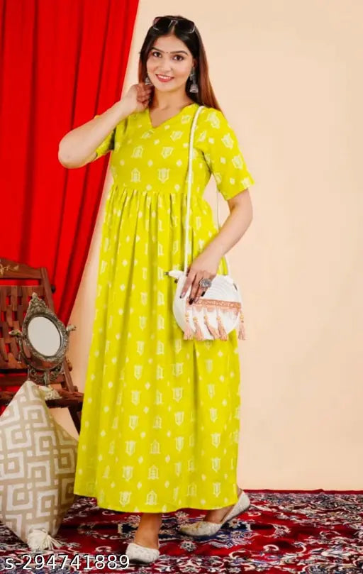 New Women New Rayon Latest Design Yellow Lemon Kurti Girls Wear