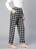 Oxolloxo Check Print Relaxed Fit Black Women Cotton Nightwear Pajama