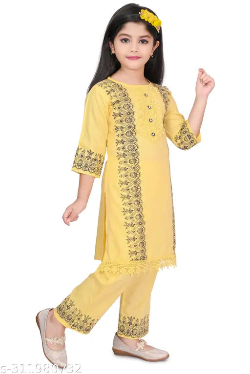 Girls Kurta & Pyjama Set Kurta Dress Girls Ethnic Dress Cotton Kurta & Pyjama Dress Set (Pack of 1