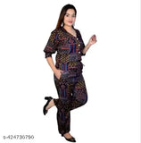 Orbina Fashion Rayon Three-Quarter Sleeves Printed Crop Shirt and Wide-Leg Pants Jumpsuit for Women | Girl