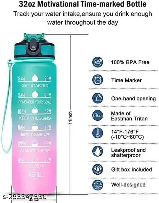 Indigo Water Bottle - 800ml Motivational Time Marker, LeakproofDurable BPA-Free Non-Toxic Sipper Water Bottle for Office, Gym & School (800 ml, Pack of 1, Multicolor)