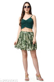 Green Chiffon Floral Mini Skirt