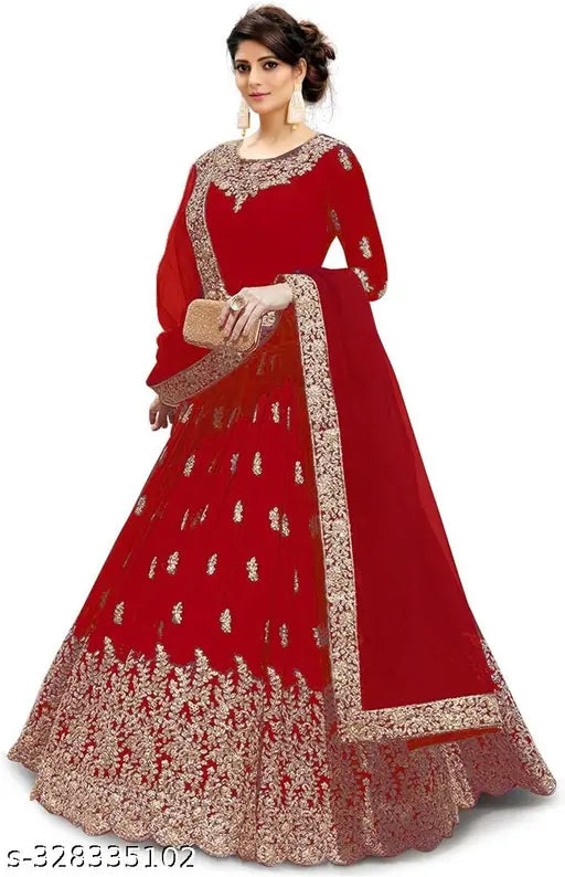 Embroidered Silk Blend Semi Stitched Anarkali Gown