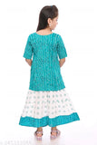 Lovely Fashion Girls New Ethnic Jaipuri Printed Rayon Kurta & Skirts Sets (sea green) )