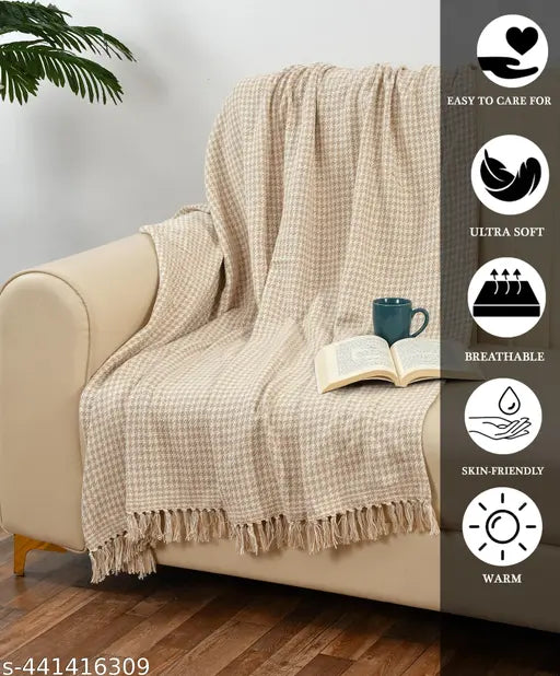 Sashaa World Beige extra fine plaid sofa throw