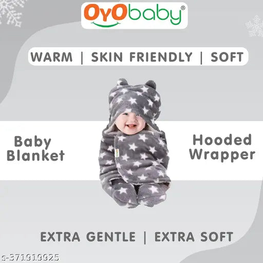 OYO BABY Premium Star Printed Hooded Baby Blanket for (0 to 6 month babies )