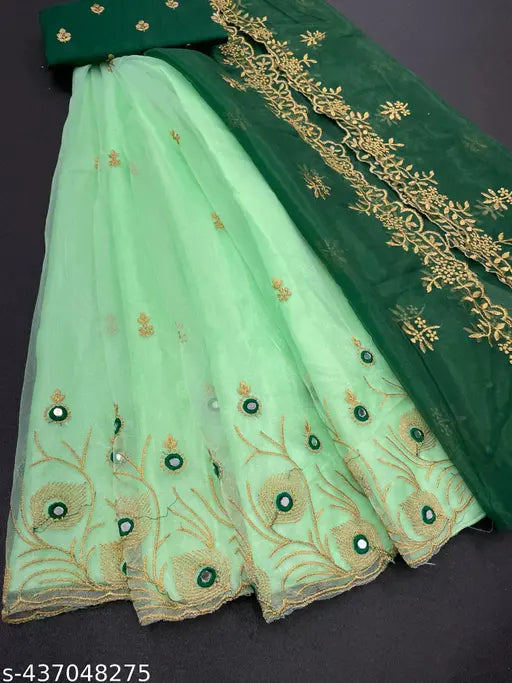 FEATHER DESIGN MIRROR AND EMBROIDERY WORK BEST QUALITY LEHENGA CHOLI AND DUPATTA