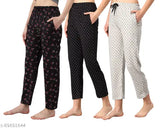 Fit N Fame Printed Cotton Pyjama/Lounge Pant/Night Wear for Women & Girls (Multicolor,Pack of 3)