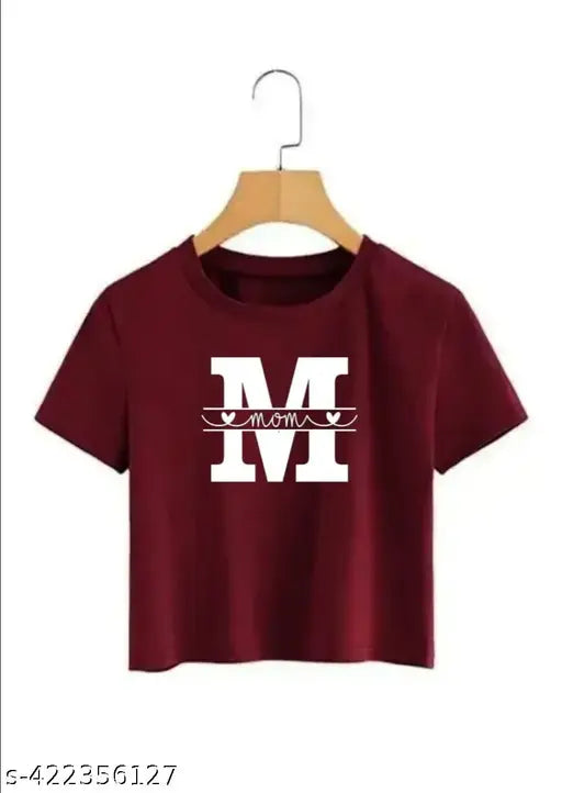 Mahroon Crop Top & T-Shirt For Women And Girls M-Mom Printed