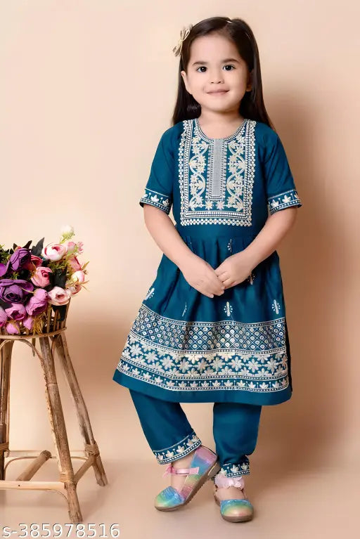 Traditional Girls Embroidered Kurta Set with Pant – Elegant Festive Wear