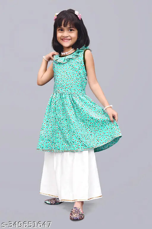 Queenpin Festive Collection Firozi Palazzo Kurta Set for Girl