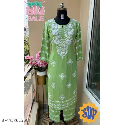 NEW CHIKANKARI WORK KURTI AND PLAZZO SET