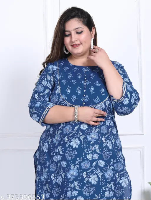 VINI Plus Size Women Printed Pure Cotton Straight Kurta