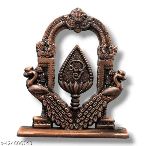 Divine Murugan OM Vel with Peacock for Car Dashboard | Decorative Copper Plated Murugan Vel Mayil Idol.