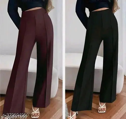 Women's Stylish High Rise Reuglar wear Cotton Blend Relaxed Fit Comfortable Trousers/pants Combo Set of 2