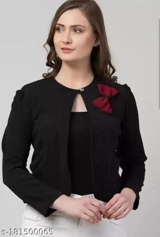 SOUL ESSENCE WOMEN CASUAL BLACK BOW JACKET